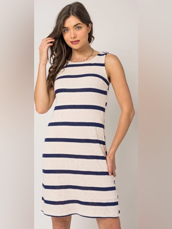 Gilli Dresses & Skirts - Gilli Cream Knit Tank Dress with Navy Logo Detail